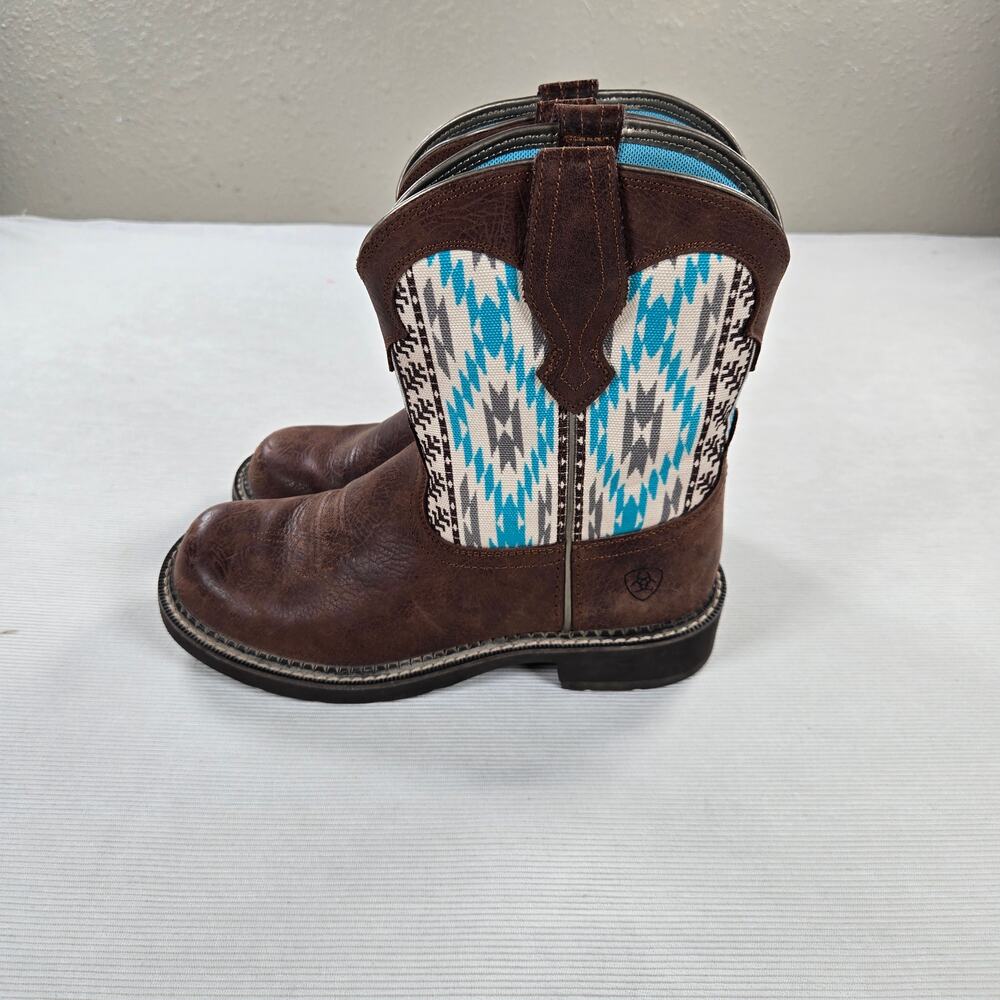 Ariat Twill Turquoise Aztec Fatbaby Heritage Western Boots Women's Size 8B